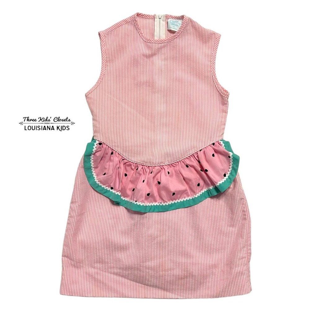 The Children's Hour Sz 7 Pink Seersucker Watermelon Dress